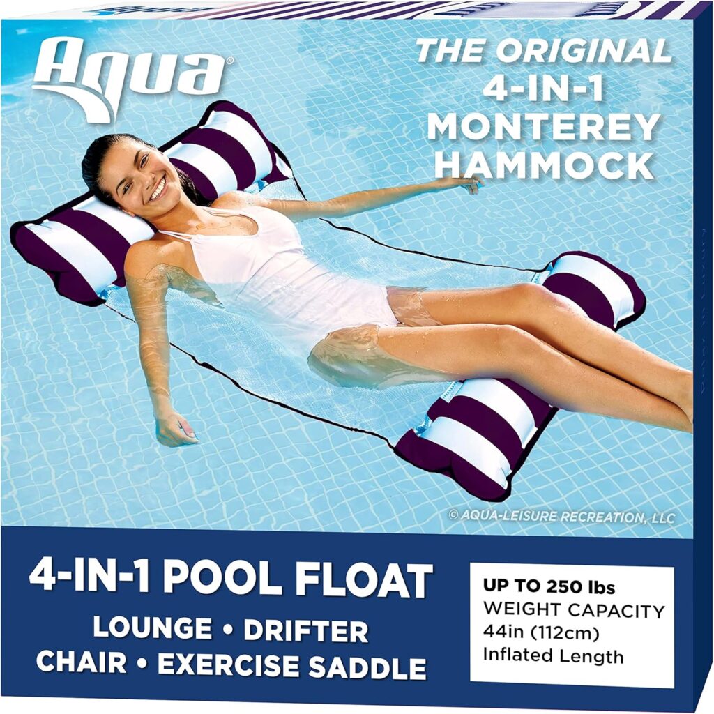 Aqua Original 4-in-1 Monterey Hammock Pool Float Water Hammock – Multi-Purpose, Inflatable Pool Floats for Adults – Patented Thick, Non-Stick PVC Material