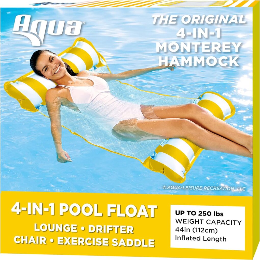 Aqua Original 4-in-1 Monterey Hammock Pool Float Water Hammock – Multi-Purpose, Inflatable Pool Floats for Adults – Patented Thick, Non-Stick PVC Material