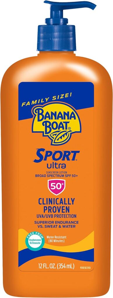 Banana Boat Sport Ultra SPF 50 Sunscreen Lotion, 12oz | Banana Boat Sunscreen SPF 50 Lotion, Oxybenzone Free Sunscreen, Sunblock Lotion, Family Size Sunscreen SPF 50, 12oz
