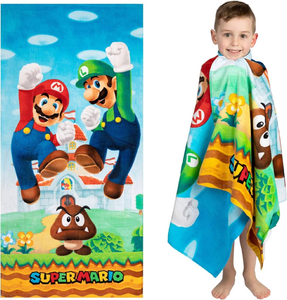 Franco Super Mario Official Nintendo Kids Super Soft Cotton Bath/Pool/Beach Towel, 58 in x 28 in