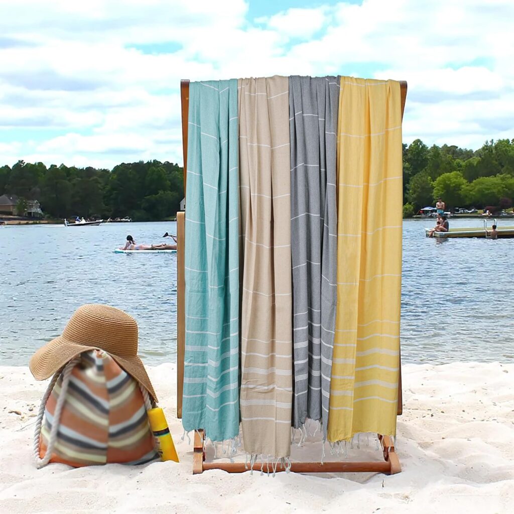 HILLFAIR 100% Cotton Turkish Beach Towels- Hammam Turkish Towel- 39 x 72 XXL Oversized Beach Towels for Adults- Light Sand Free Beach Bath Towels- Clearance Gifts Beach Accessories-Set of 4-Mint