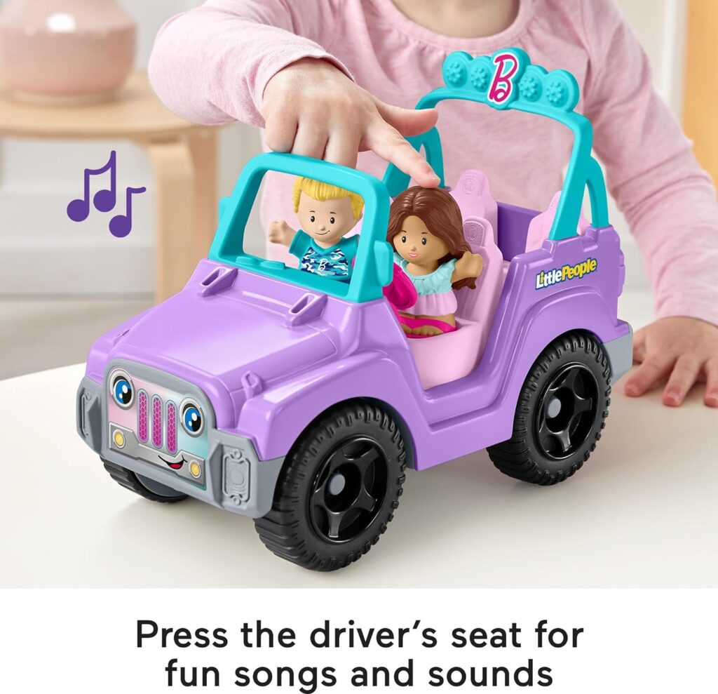 Little People Barbie Toy Car Beach Cruiser with Music Sounds and 2 Figures for Pretend Play Ages 18+ Months