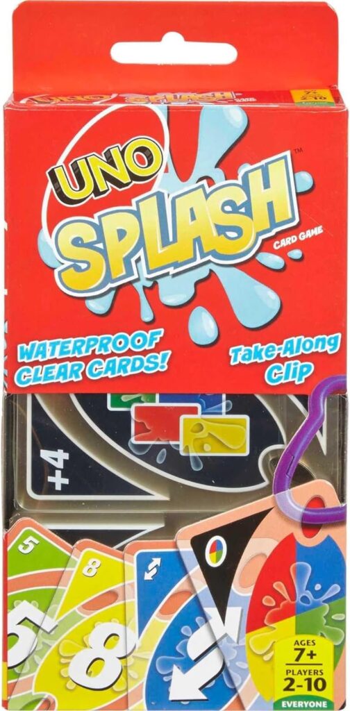 Mattel Games ​UNO Splash Card Game for Outdoor Camping, Travel and Family Night With Water-Resistent Plastic Cards