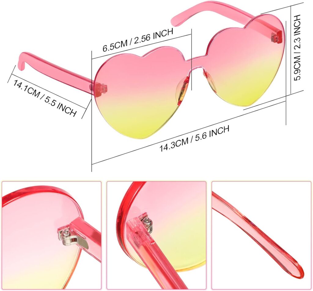 Maxdot Heart Shape Sunglasses Rimless Transparent Heart Glasses Colorful Party Favors