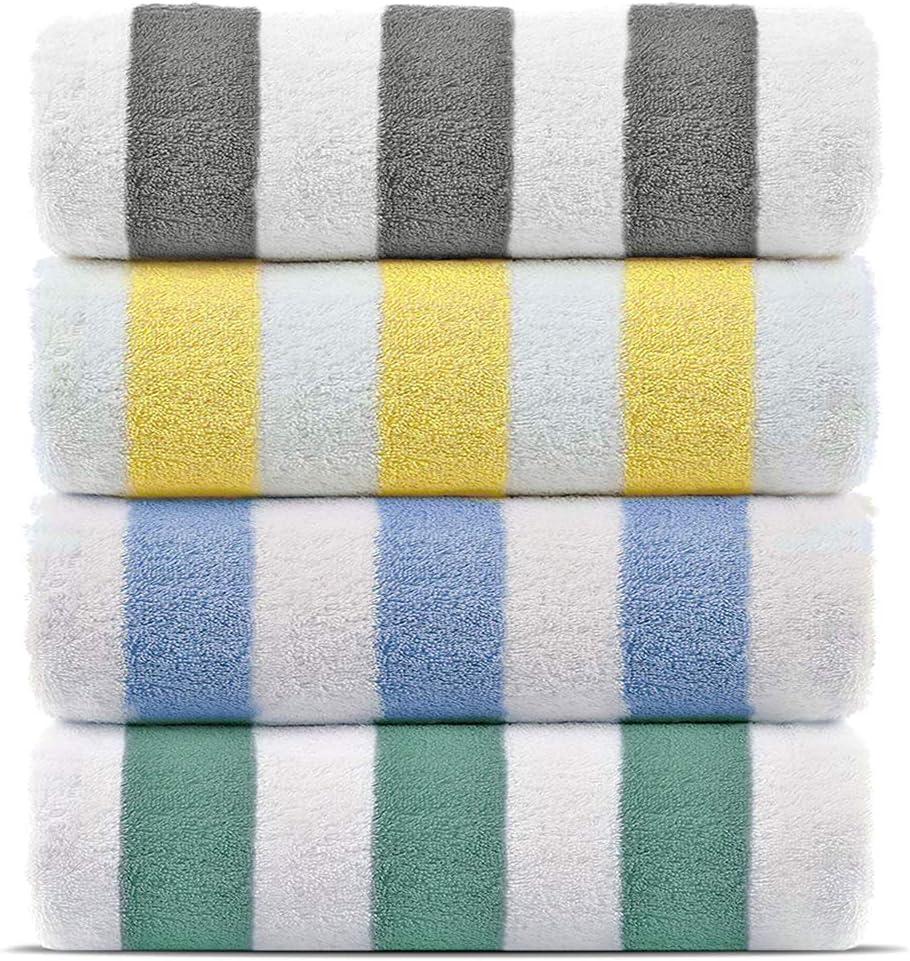 Premium Quality 100% Turkish Cotton Cabana Thick Stripe Pool Beach Towels, Eco-Friendly (4 Pack, Multicolor)