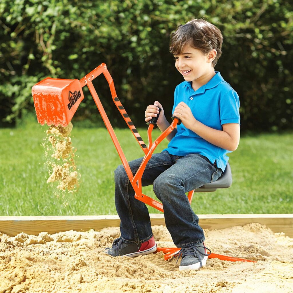 The Big Dig Sandbox Digger Excavator Crane with 360 Degree Rotation with Base Great for Sand, Dirt and Snow, Steel Outdoor Play Toy, Yellow