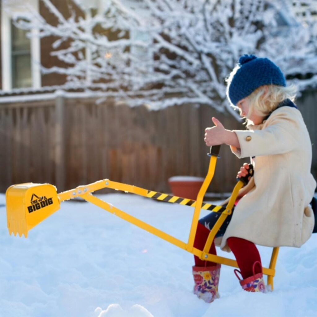 The Big Dig Sandbox Digger Excavator Crane with 360 Degree Rotation with Base Great for Sand, Dirt and Snow, Steel Outdoor Play Toy, Yellow