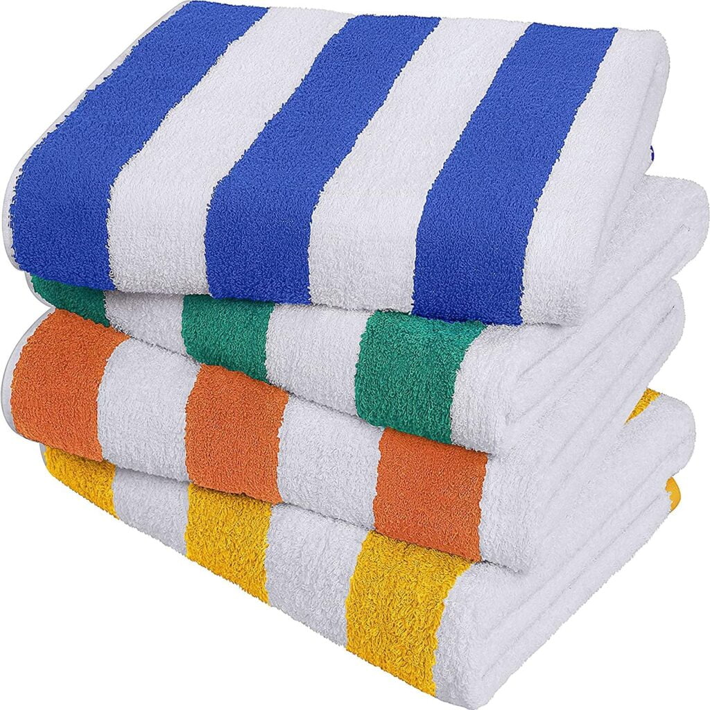 Utopia Towels 4 Pack Cabana Stripe Beach Towel,(30x60Inches) Oversized 100% Ring Spun Cotton Towels, Highly Absorbent Quick Dry Bath Towels for Bathroom and Swim Towel (Blue, Yellow, Green, Orange)