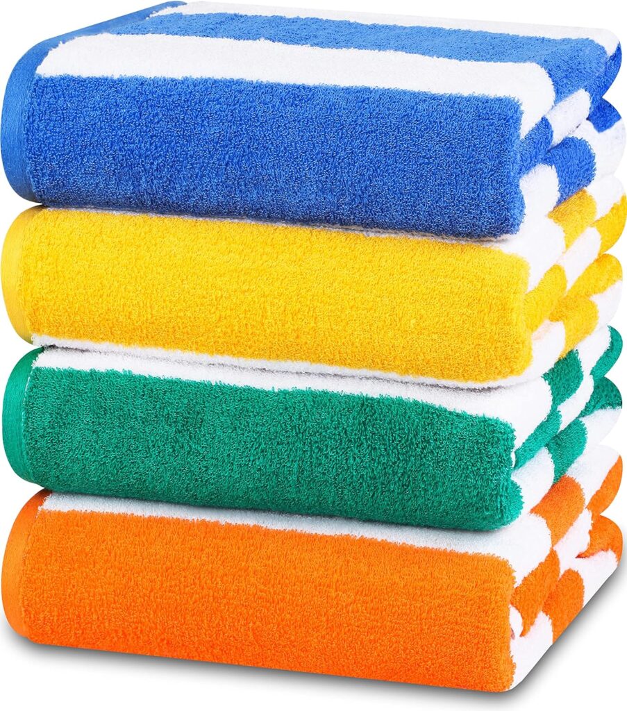 Utopia Towels 4 Pack Cabana Stripe Beach Towel,(30x60Inches) Oversized 100% Ring Spun Cotton Towels, Highly Absorbent Quick Dry Bath Towels for Bathroom and Swim Towel (Blue, Yellow, Green, Orange)