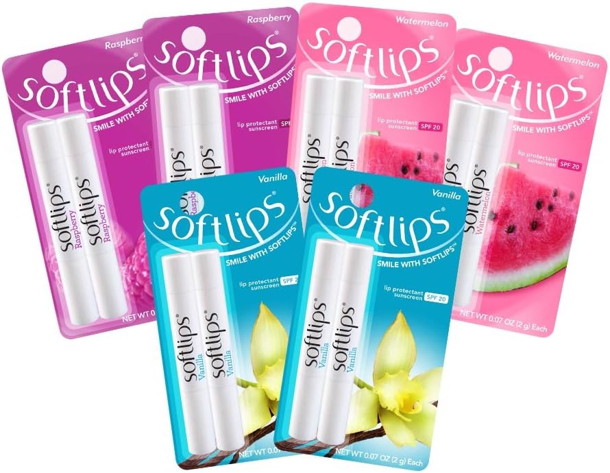 Softlips Protectant/Sunscreen SPF 20 Assorted Fun Flavors Lip Balm, 6 Pack (12 count)